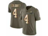 Men Nike Cleveland Browns #4 Britton Colquitt Limited Olive/Gold 2017 Salute to Service NFL Jersey