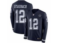 Men Nike Dallas Cowboys #12 Roger Staubach Limited Navy Blue Therma Long Sleeve NFL Jersey