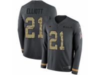 Men Nike Dallas Cowboys #21 Ezekiel Elliott Limited Black Salute to Service Therma Long Sleeve NFL Jersey