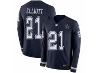 Men Nike Dallas Cowboys #21 Ezekiel Elliott Limited Navy Blue Therma Long Sleeve NFL Jersey