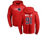 Men Nike Deatrich Wise Jr Red Name & Number Logo - NFL New England Patriots #91 Pullover Hoodie