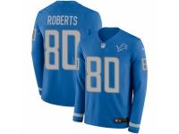 Men Nike Detroit Lions #80 Michael Roberts Limited Blue Therma Long Sleeve NFL Jersey