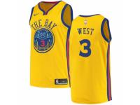 Men Nike Golden State Warriors #3 David West  Gold NBA Jersey - City Edition