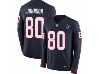 Men Nike Houston Texans #80 Andre Johnson Limited Navy Blue Therma Long Sleeve NFL Jersey