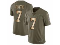 Men Nike Los Angeles Chargers #7 Doug Flutie Limited Olive/Gold 2017 Salute to Service NFL Jersey