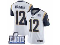Men Nike Los Angeles Rams #12 Joe Namath White Vapor Untouchable Limited Player Super Bowl LIII Bound NFL Jersey