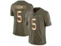 Men Nike Minnesota Vikings #5 Teddy Bridgewater Limited Olive/Gold 2017 Salute to Service NFL Jersey