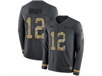 Men Nike New England Patriots #12 Tom Brady Limited Black Salute to Service Therma Long Sleeve NFL Jersey