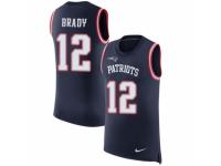 Men Nike New England Patriots #12 Tom Brady Limited Navy Blue Rush Player Name & Number Tank Top NFL Jersey