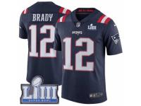 Men Nike New England Patriots #12 Tom Brady Limited Navy Blue Rush Vapor Untouchable Super Bowl LIII Bound NFL Jersey