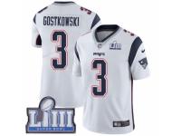 Men Nike New England Patriots #3 Stephen Gostkowski White Vapor Untouchable Limited Player Super Bowl LIII Bound NFL Jersey