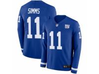 Men Nike New York Giants #11 Phil Simms Limited Royal Blue Therma Long Sleeve NFL Jersey