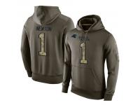 Men Nike NFL Carolina Panthers #1 Cam Newton Olive Salute To Service KO Performance Hoodie