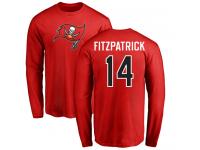 Men Nike Ryan Fitzpatrick Red Name & Number Logo - NFL Tampa Bay Buccaneers #14 Long Sleeve T-Shirt