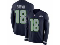 Men Nike Seattle Seahawks #18 Jaron Brown Limited Navy Blue Therma Long Sleeve NFL Jersey