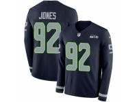Men Nike Seattle Seahawks #92 Nazair Jones Limited Navy Blue Therma Long Sleeve NFL Jersey