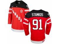 Men Nike Team Canada #91 Steven Stamkos Premier Red 100th Anniversary Olympic Hockey Jersey