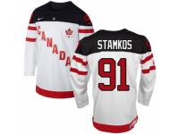 Men Nike Team Canada #91 Steven Stamkos Premier White 100th Anniversary Olympic Hockey Jersey