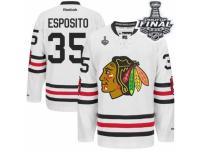 Men Reebok Chicago Blackhawks #35 Tony Esposito Premier White 2015 Winter Classic 2015 Stanley Cup Patch NHL Jersey