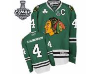 Men Reebok Chicago Blackhawks #4 Niklas Hjalmarsson Premier Green 2015 Stanley Cup Patch NHL Jersey