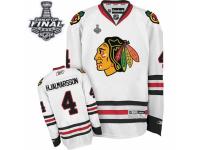 Men Reebok Chicago Blackhawks #4 Niklas Hjalmarsson Premier White Away 2015 Stanley Cup Patch NHL Jersey