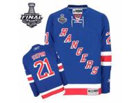 Men Reebok New York Rangers #21 Derek Stepan Premier Royal Blue Home 2014 Stanley Cup Patch NHL Jersey