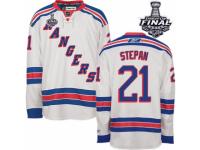 Men Reebok New York Rangers #21 Derek Stepan Premier White Away 2014 Stanley Cup Patch NHL Jersey