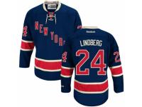 Men Reebok New York Rangers #24 Oscar Lindberg Premier Navy Blue Third NHL Jersey