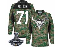 Men Reebok Pittsburgh Penguins #71 Evgeni Malkin Camo Veterans Day Practice 2017 Stanley Cup Champions NHL Jersey