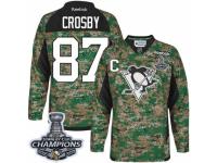 Men Reebok Pittsburgh Penguins #87 Sidney Crosby Camo Veterans Day Practice 2017 Stanley Cup Champions NHL Jersey