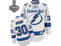 Men Reebok Tampa Bay Lightning #30 Ben Bishop Premier White Away 2015 Stanley Cup Patch NHL Jersey