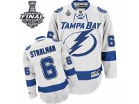 Men Reebok Tampa Bay Lightning #6 Anton Stralman Premier White Away 2015 Stanley Cup Patch NHL Jersey