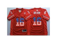 Men Wisconsin Badgers #16 Russell Wilson Red USA Flag College Jersey