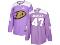 Men's Adidas Anaheim Ducks #47 Hampus Lindholm Authentic Purple Fights Cancer Practice NHL Jersey