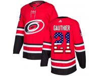Men's Adidas Carolina Hurricanes #21 Julien Gauthier Red Authentic USA Flag Fashion NHL Jersey