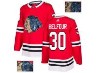 Men's Adidas Chicago Blackhawks #30 ED Belfour Red Authentic Fashion Gold NHL Jersey