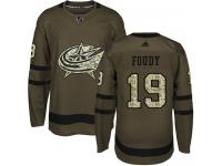 Men's Adidas Columbus Blue Jackets #19 Liam Foudy Green Authentic Salute to Service NHL Jersey