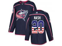 Men's Adidas Columbus Blue Jackets #20 Riley Nash Navy Blue Authentic USA Flag Fashion NHL Jersey