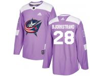 Men's Adidas Columbus Blue Jackets #28 Oliver Bjorkstrand Purple Authentic Fights Cancer Practice NHL Jersey