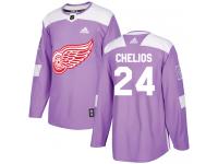 Men's Adidas Detroit Red Wings #24 Chris Chelios Authentic Purple Fights Cancer Practice NHL Jersey