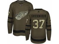 Men's Adidas Detroit Red Wings #37 Evgeny Svechnikov Green Salute to Service NHL Jersey