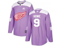 Men's Adidas Detroit Red Wings #9 Gordie Howe Authentic Purple Fights Cancer Practice NHL Jersey