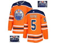 Men's Adidas Edmonton Oilers #5 Mark Fayne Orange Authentic Fashion Gold NHL Jersey
