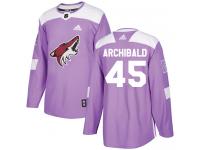 Men's Adidas Josh Archibald Authentic Purple NHL Jersey Arizona Coyotes #45 Fights Cancer Practice