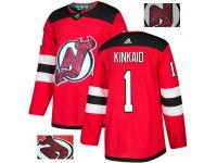 Men's Adidas New Jersey Devils #1 Keith Kinkaid Red Authentic Fashion Gold NHL Jersey