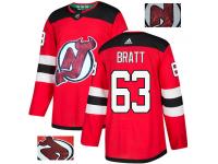 Men's Adidas New Jersey Devils #63 Jesper Bratt Red Authentic Fashion Gold NHL Jersey