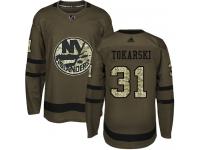 Men's Adidas New York Islanders #31 Dustin Tokarski Green Authentic Salute to Service NHL Jersey