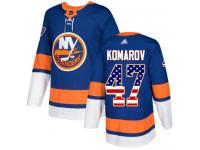 Men's Adidas New York Islanders #47 Leo Komarov Royal Blue Authentic USA Flag Fashion NHL Jersey