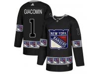 Men's Adidas New York Rangers #1 Eddie Giacomin Black Authentic Team Logo Fashion NHL Jersey