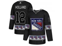 Men's Adidas New York Rangers #12 Peter Holland Black Authentic Team Logo Fashion NHL Jersey